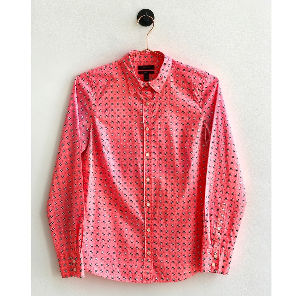 J Crew Coral Print Perfect Shirt Size 4 Small